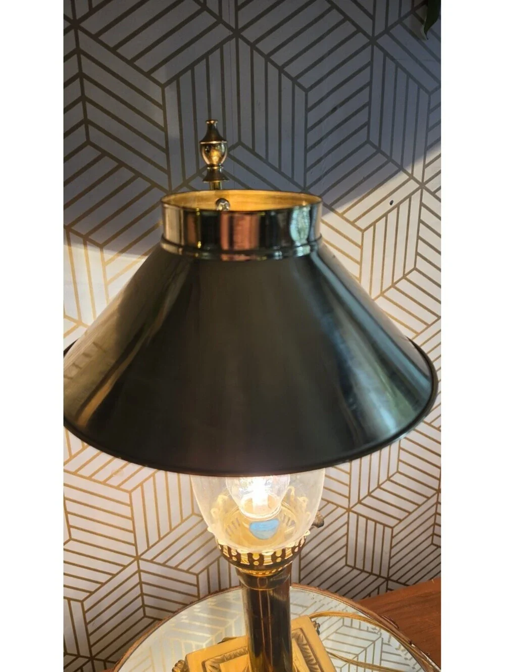 Vintage Paris Istanbul Orient Express Brass & Glass Clawfoot Lamp Adjustable